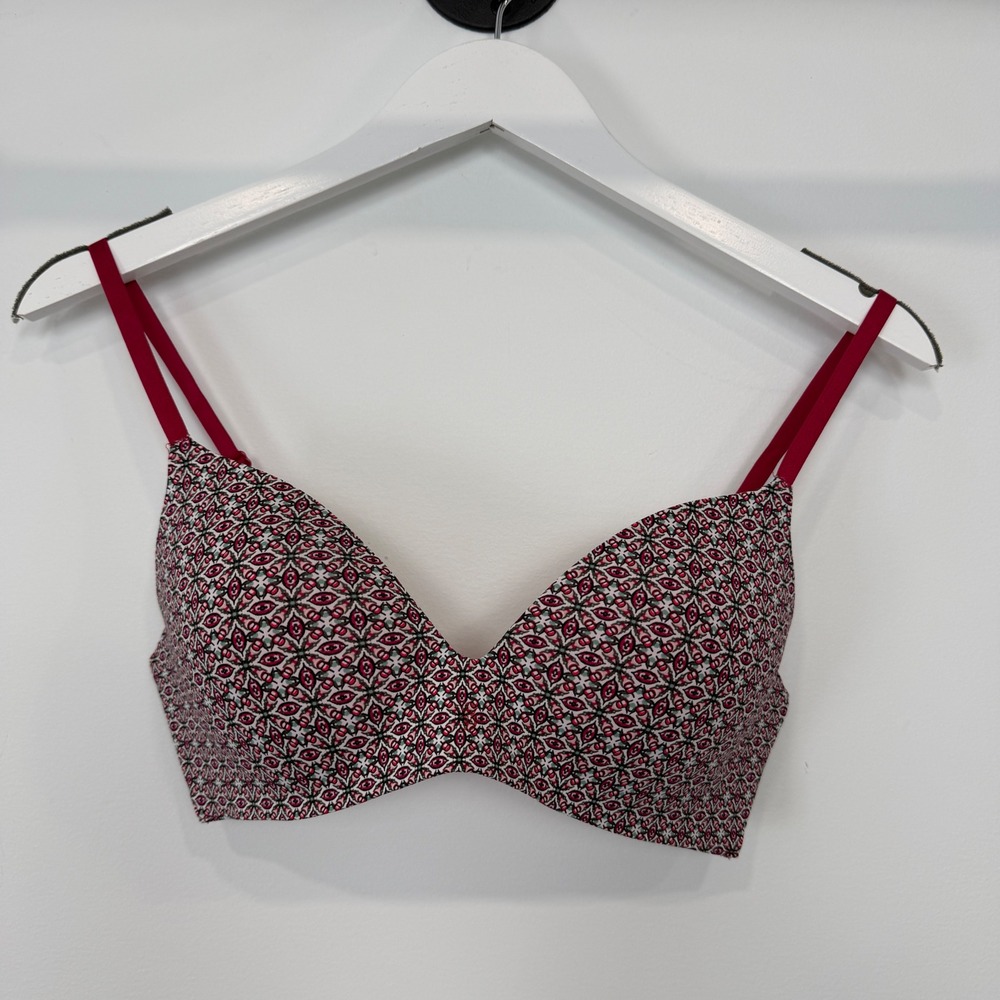 Victoria's Secret No-Wire Wireless Bra 34C Pink Geometric Medallion Print